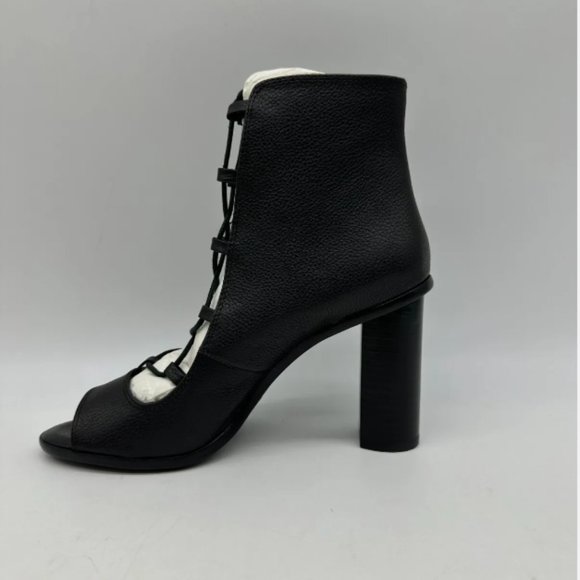 Joie Cordelia Black Leather Lace Up Peep Toe Ankle Boots Heels Sz 8 M Block Heel - Picture 7 of 10
